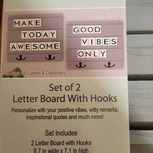 Set of 2 letter board signs with hooks.